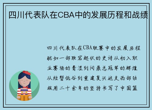 四川代表队在CBA中的发展历程和战绩